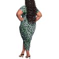 thumbnail image 3 of Women Night Dress Plus Size Short Sleeve Leopard V Neck Bodycon Wrap Ruched Cocktail Club Dress with Front Slit, 3 of 5