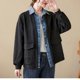 thumbnail image 4 of Chaquetas para mujer, estilo coreano, cuello alto holgado, mezclilla, retales, cárdigans, manga larga, falsos abrigos de dos piezas, blusas vintage para mujer, 4 of 5