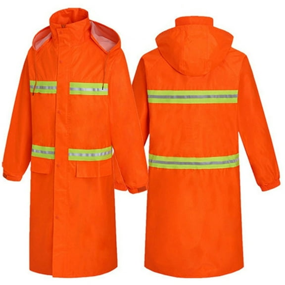 Long Length Waterproof Fluorescent Work Coat High Visibility Workwears Safety Concealed Hood Flashing Hooded Rain Jacket