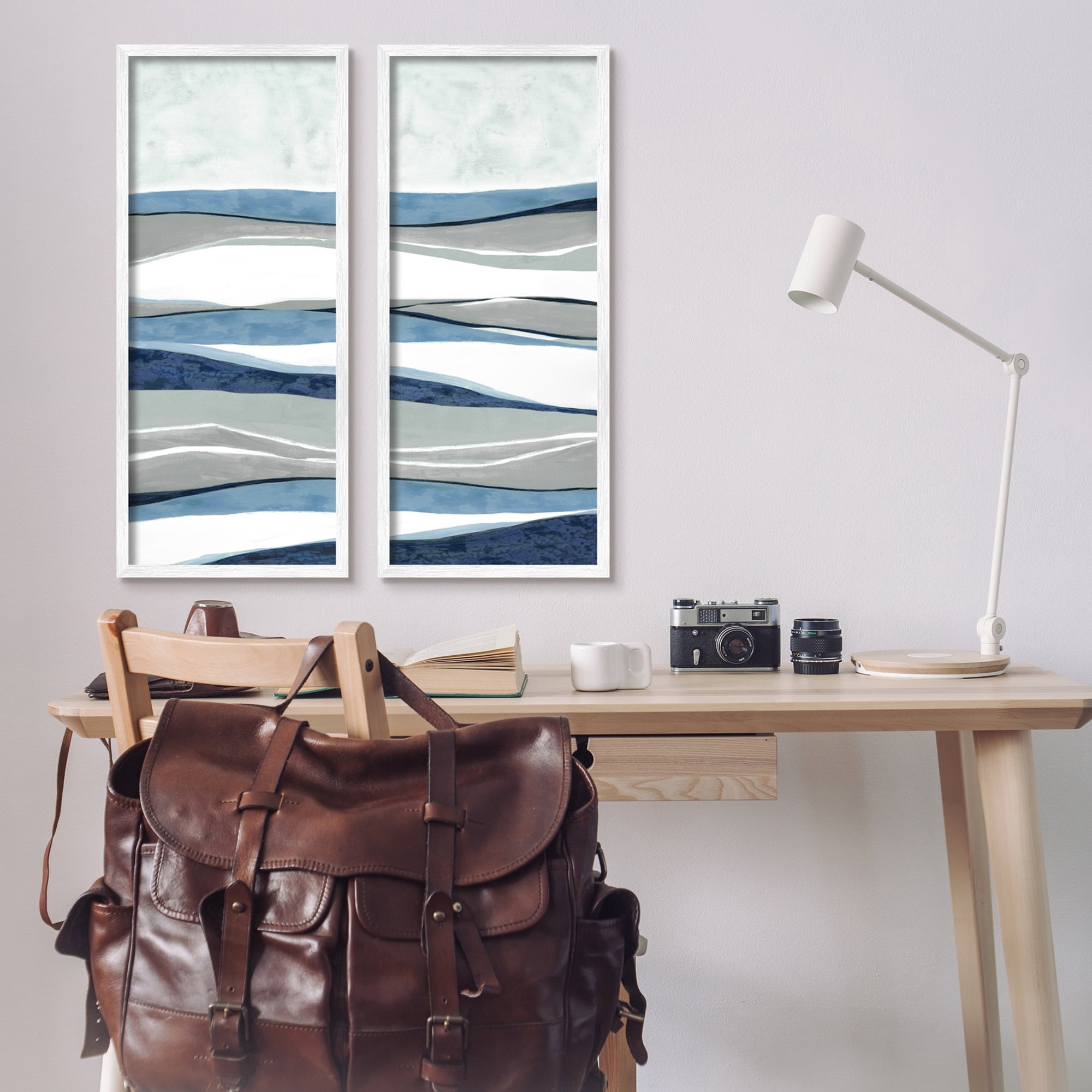 Stupell Industries Abstract Striped Landscape Flowing Waves Pattern Graphic Art White Framed Art Print Wall Art, Set of 2, Design by Janet Tava