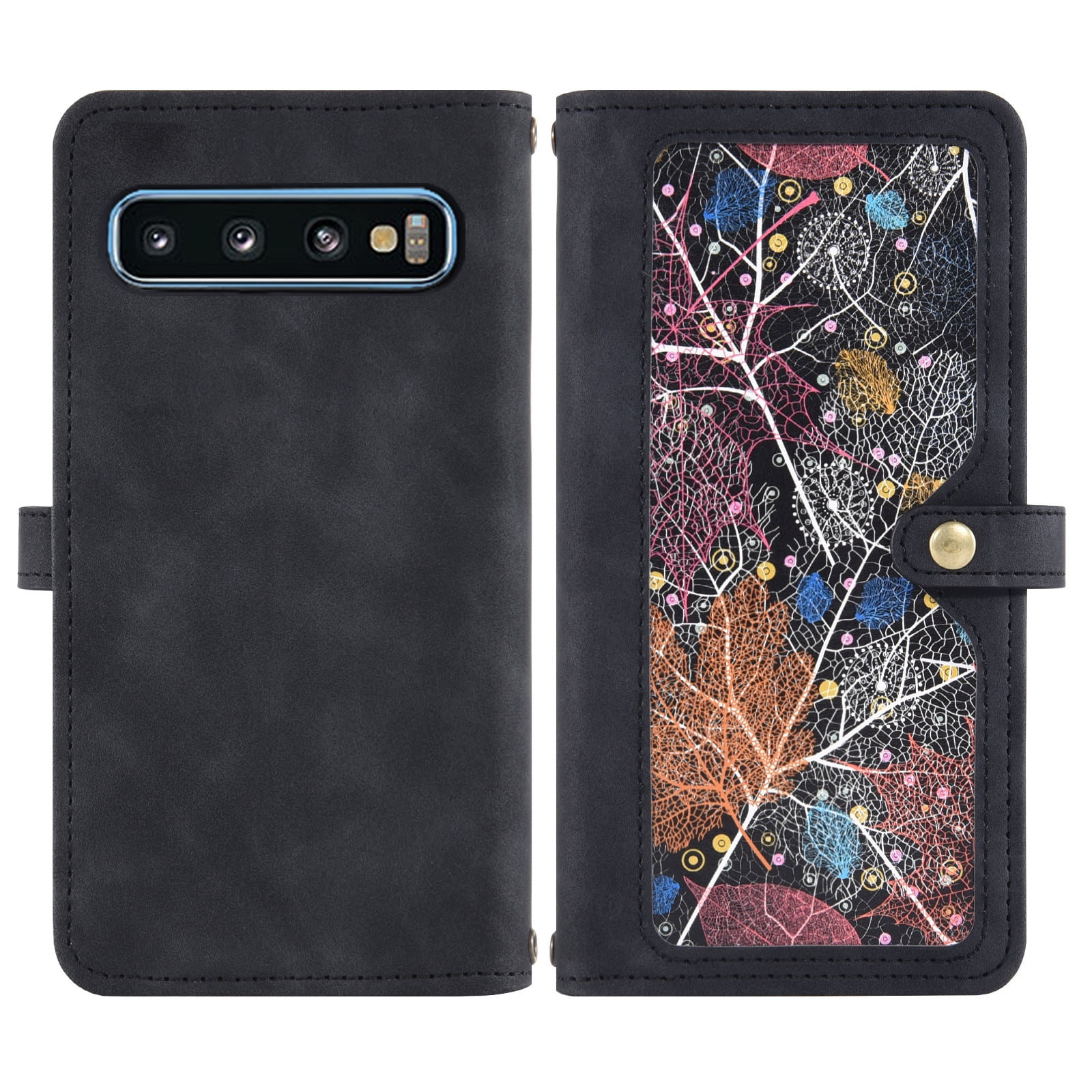 Asuwish Phone Case for Samsung Galaxy S10 Wallet Cover With Tempered Glass Screen Protector Crossbody Wrist Strap Flip Pattern Zipper Credit Card Holder Stand Cell S 10 Edge 10S GS10 X10 Women Black