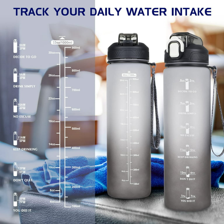 1 litre Motivational Fitness Sport Water Bottle with Straw & Time Maker,  Leak-proof, BPA-free, Tritan, Toxin Free Plastic Drink Bottle Design for