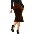 thumbnail image 3 of INSPIRE CHIC Women's Skirt Velvet Stretchy High Waist Fishtail Hem Slim Fit Midi Skirt XL Brown, 3 of 6