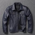 thumbnail image 2 of Marca Y2K, nuevo abrigo clásico informal ajustado de cuero genuino. Chaqueta de piel de vaca de moda de calidad para hombres. Estilo 557 popular para jóvenes, denim, 2 of 4
