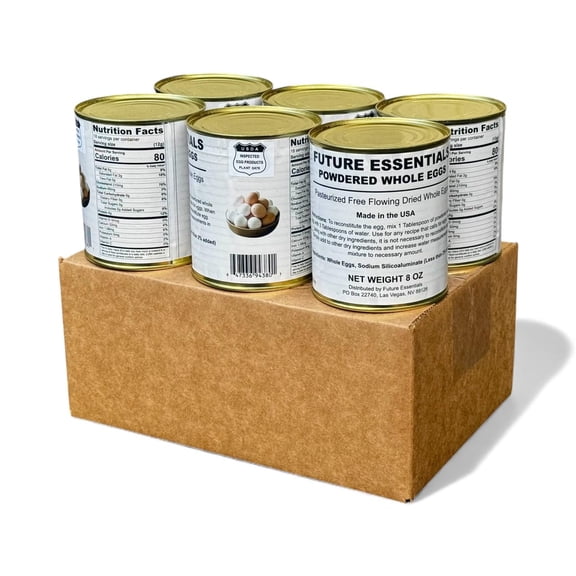 Future Essentials Powdered Whole Eggs, 8 oz #2.5 Can (6-Pack) – 100% Real Eggs, 10-Year Shelf Life, Emergency Food Storage, No Refrigeration, Made in USA