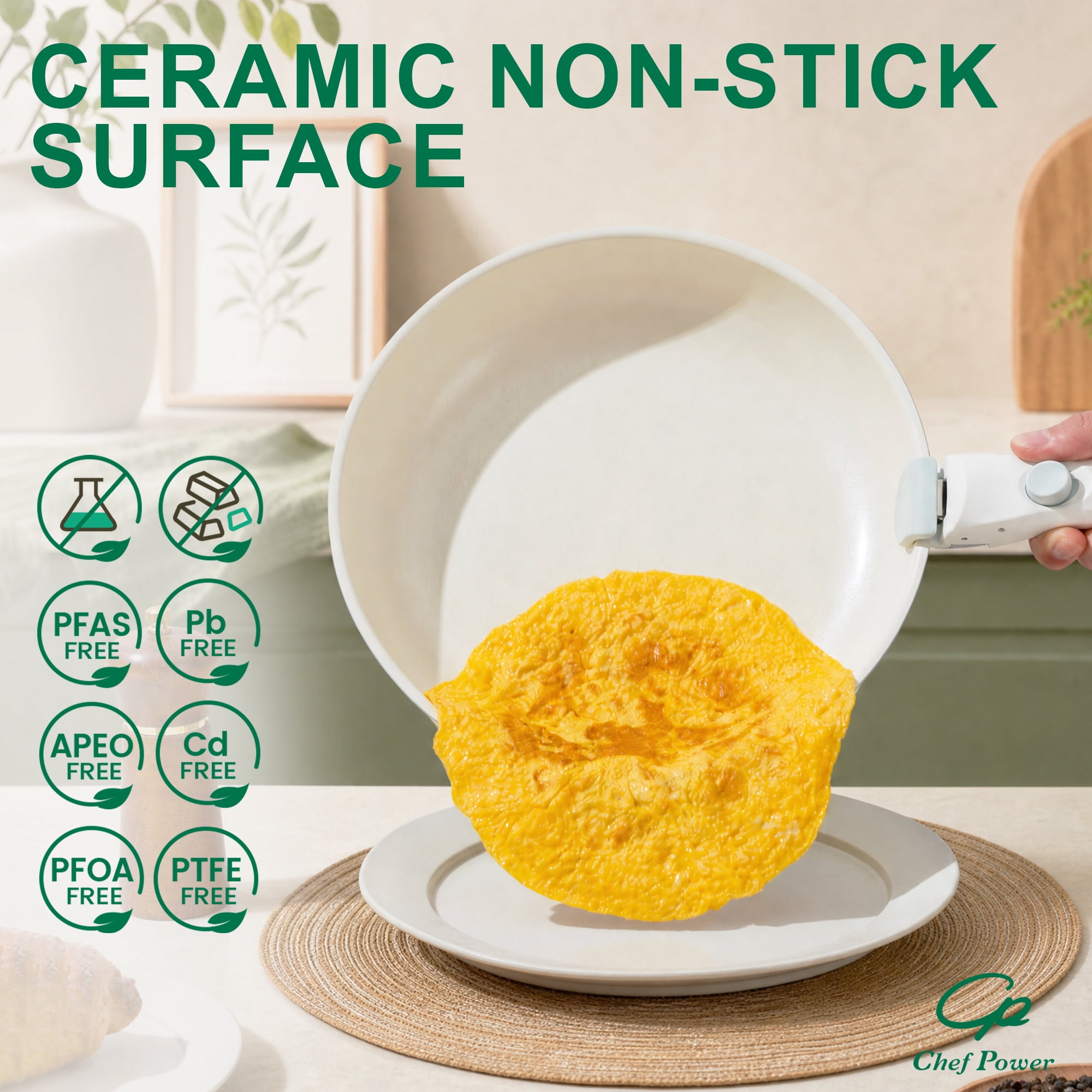 Chef Power 14pcs Nonstick Ceramic Cookware Set, Aquamarine Olive Branch Decals