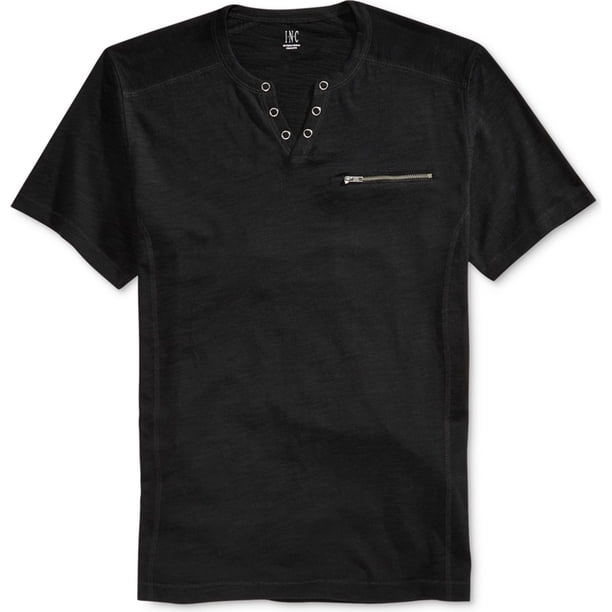 INC Mens Dean Split-Neck Embellecido playera, negro, grande I-N-C Camiseta adornada