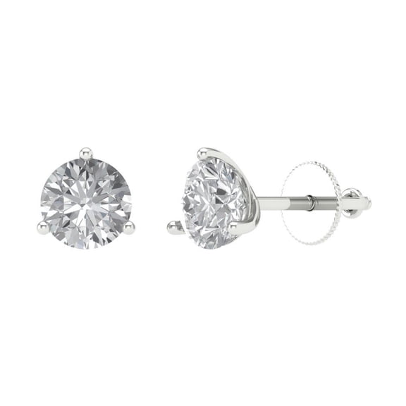 2 ct Screw-Back Stud Earrings for Women | 6.5mm Round Cut Moissanite | 18K White Gold
