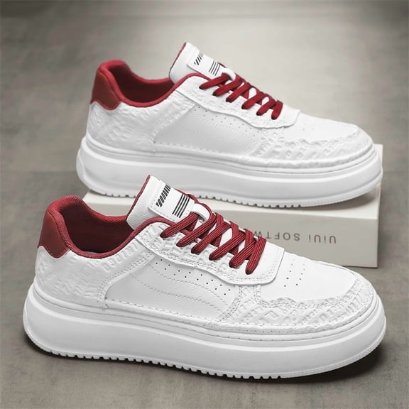 Men's White Platform Sneakers, Fashion Crocodile Embossed Casual Shoes, Breathable Lace-Up Thick Sole Skate Shoes for Men, Non-Slip Walking Shoes for Daily Wear, Streetwear