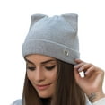 thumbnail image 2 of D-GROEE Women Cat Ear Beanie Hat Wool Braided Knit Trendy Winter Warm Cap, 2 of 7