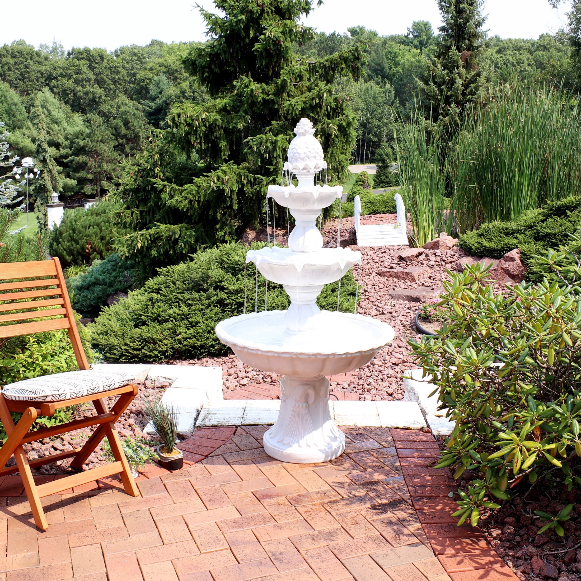 Sunnydaze Welcome Traditional White Fiberglass 3-Tiered Outdoor Water Fountain