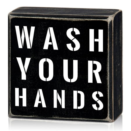 

Wash Your Hands Wooden Box Wall Art Sign Funny Farmhouse Bathroom Washroom Decor Plaque Shelf Deco