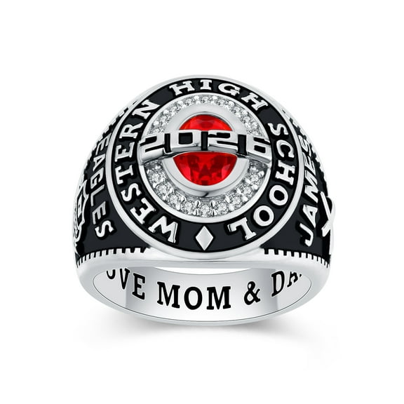 Mementos USA Customized Silver Class Rings for Men High School College University with CZ Stone