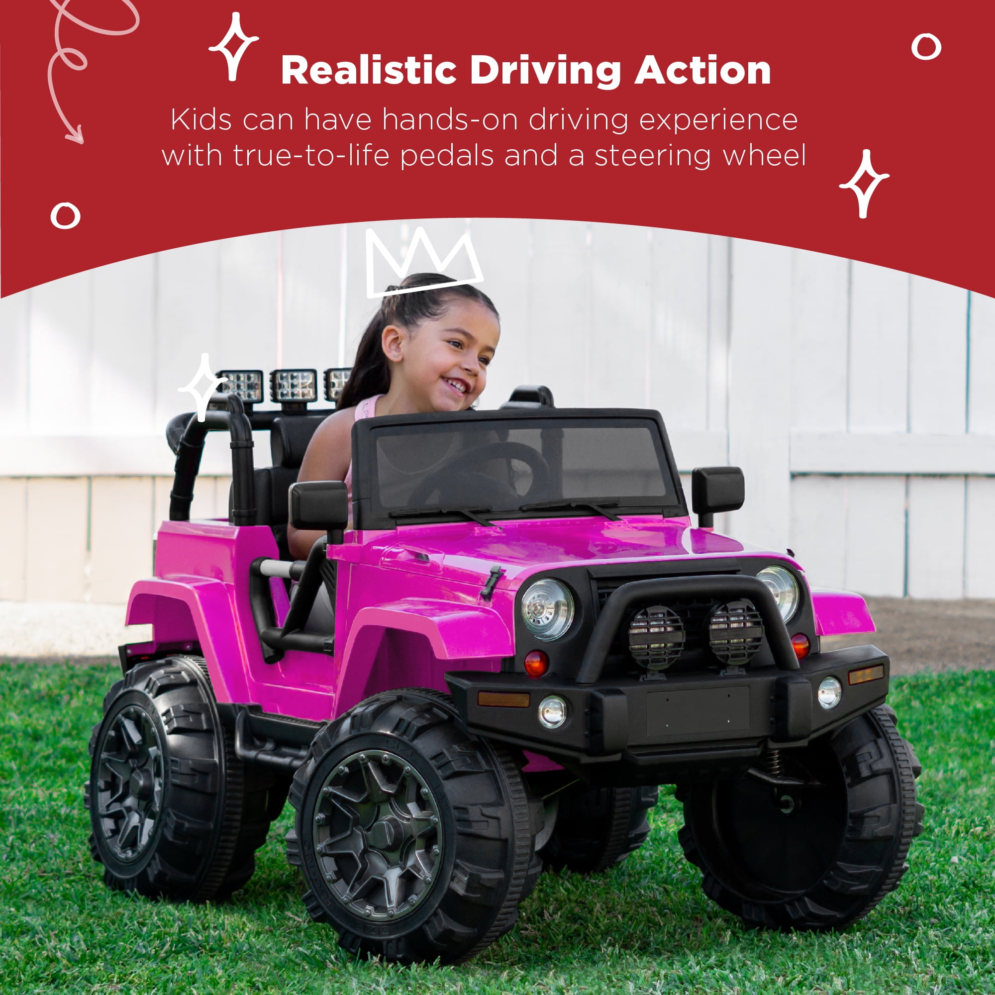 Best Choice Products Jumbo 12V Kids Electric Ride On Car with Parent Remote, Seat Harness, 65 lb Capacity - Pink