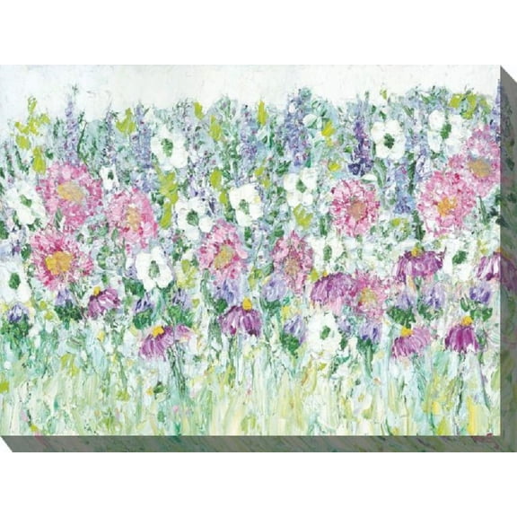 Outdoor Living and Style Green and Pink Jubilant Outdoor Canvas Rectangular Wall Art Decor 30" x 40"