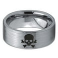 thumbnail image 2 of Tungsten Skull and Crossbones Bones Band Ring 8mm Men Women Comfort Fit Gray Flat Cut Brushed Polished, 2 of 4