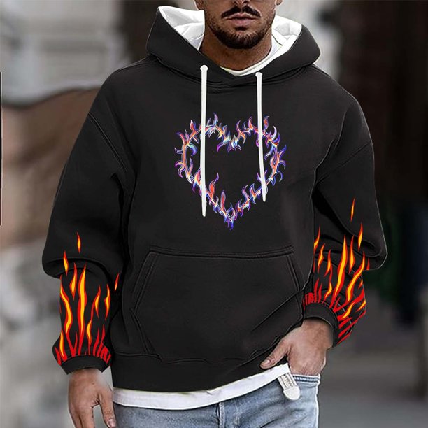 Sudadera con capucha para hombre, informal, a la moda, con estampado, con cordón, de manga larga, de poliéster