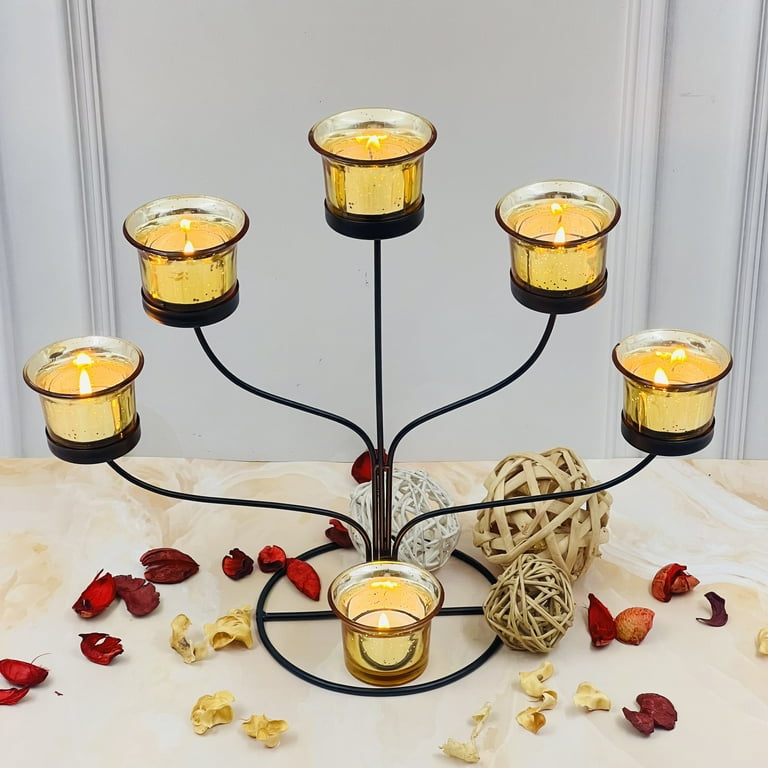 Hosley Set of 6, Metallic Champagne Gold Glass Candle/Tealight