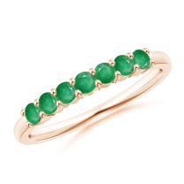 Angara Rings - Natural Emerald Half Eternity Wedding Ring in 14K Rose Gold for Women (Size-2.5mm) | May Birthstone Jewelry, Birthday, Anniversary, Jewelry Gift for Women