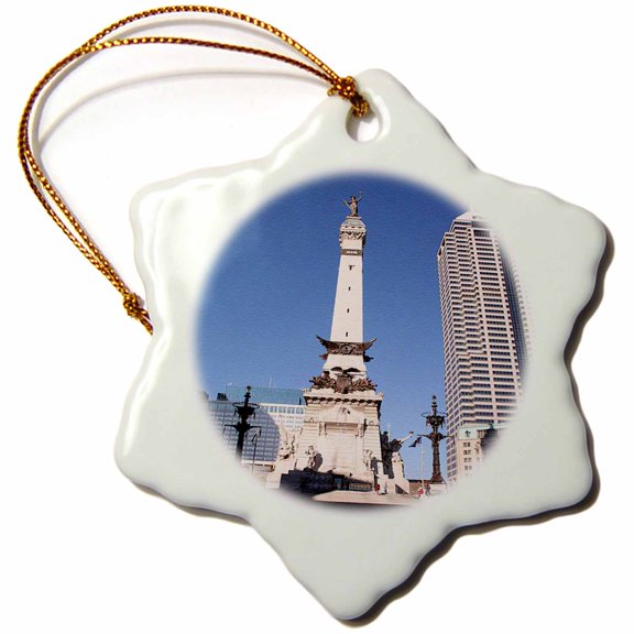 3dRose, Soldiers and Sailors Monument in Indianapolis, 3 inch Snowflake Porcelain Ornament