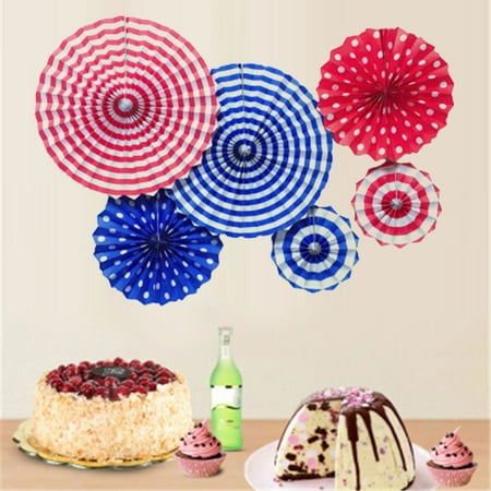 

6 Pcs Paper Fans Lightweight Round Flower Shape Paper Non-fading Flower Fans for Home Red Paper