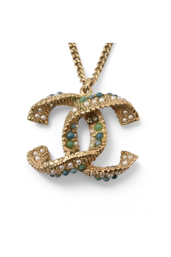 Pre-Owned Chanel Necklace Pendant 2way CHANEL Coco Mark CC Color Stone Gold A15 (Good)