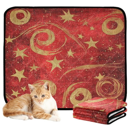 Washable Pet Pee Pads with Super Absorbent Reusable Training Pads for Dogs & Cats Red and Gold Star Swirls