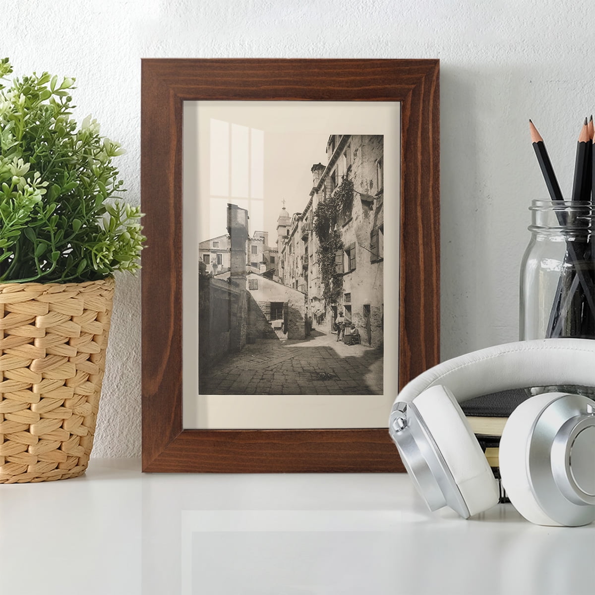 Vintage Views of Venice VIII - Framed Print w/glass - Chestnut