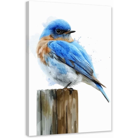 ZHONGYUTONG Blue Bird Wall Art Canvas Bird Pictures Wall Decor White and Blue Sparrow Painting for Bathroom Bedroom Decor Framed (12.00" x 18.00")