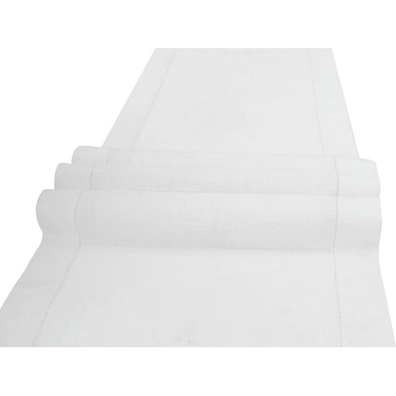 GFI Linen Clubs Hand Made Ladder Lace Slub Cotton Linen Table Runner 16 Inch by 108 Inch Generous Hemstich Tailored with Mitered Corners Ideal for Events and Regular Home
