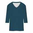 thumbnail image 3 of Womens Tops 3/4 Length Sleeves Dressy Casual Cozy Cotton Tunics V Neck Basic Everyday Summer Going Out Top Blouses, Navy, L, 3 of 5