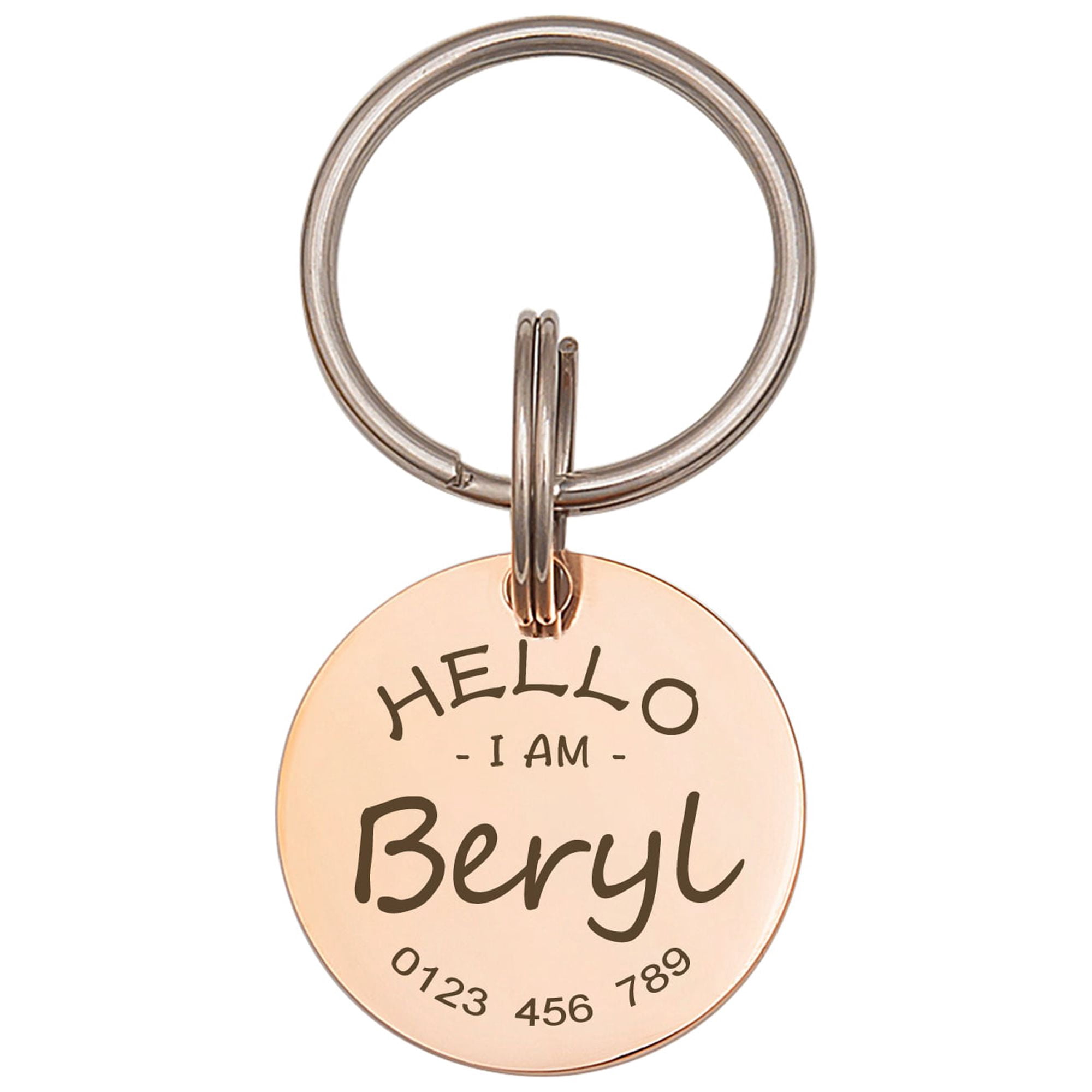Anavia Metal Stainless Steel Round Name - Phone Number Birthday Holiday Christmas Engraved Dog Cat ID Tag, Rose Gold