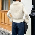 thumbnail image 4 of Women's Faux Fur Jackets Long Sleeve Collar Ribbed Knit Trimmed Coats Cropped Zip Up Streetwear Chic Night Out Clothes, 4 of 5