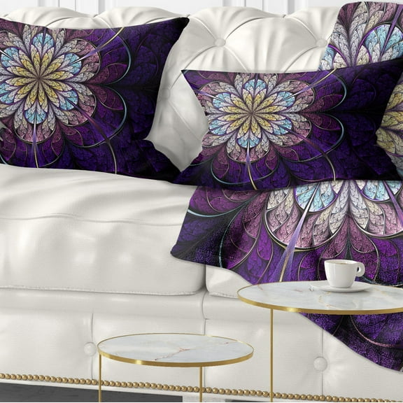 Designart 12" x 20" Contemporary and Modern Purple Fractal and Flower Polyester Throw Pillow