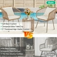 thumbnail image 5 of 3-Piece Patio Set Wicker Patio Bistro Furniture Set Outdoor All-Weather Wicker Furniture for Porch Backyard Rattan Conversation Set W/Glass Coffee Table Top and 2 Chairs/Cushions, 5 of 7