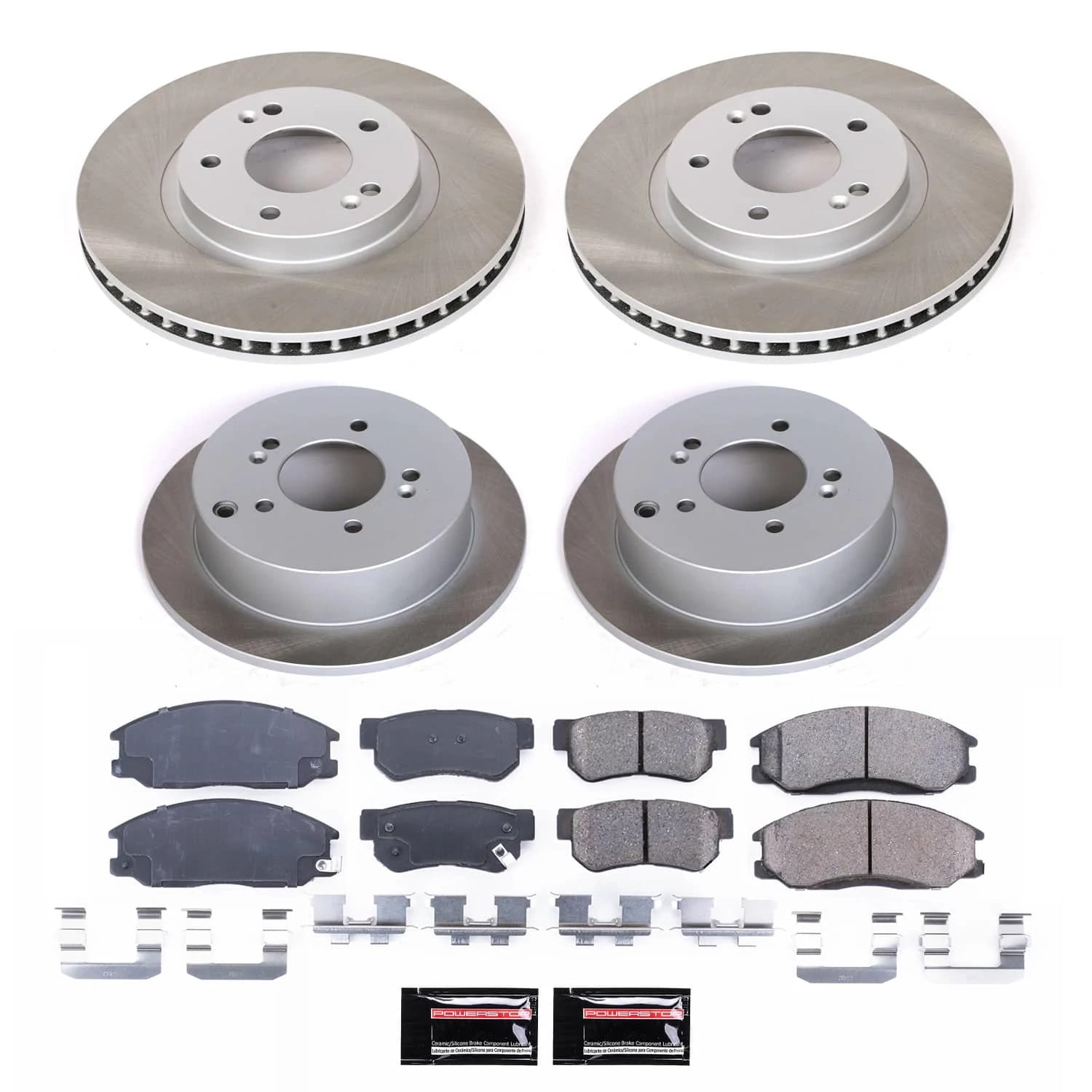 PowerStop Front and Rear Semi-Coated Rotor and Low-Dust Ceramic Brake Pad Kit SC4446