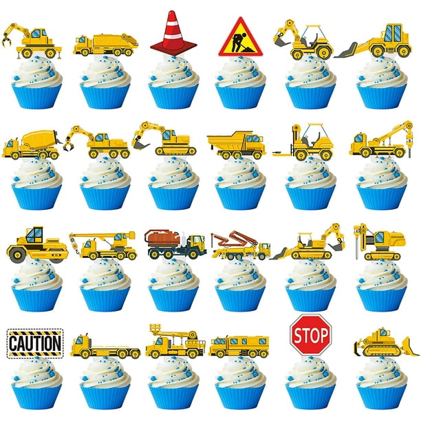 24 Styles, 24 PCS Construction Cupcake Toppers Dump Truck