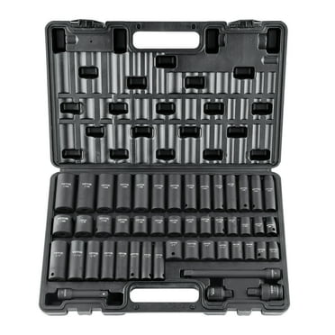 BENTISM 3/8" Drive Impact Socket Set, 48 PCS Standard SAE (5/16" -3/4") & Metric (8-22mm) Sizes, Deep & Shallow Kit, 6 Point Cr-V Alloy Steel Includes Adapters & Ratchet Handle & Storage Case