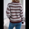 thumbnail image 4 of Suéter de Rayas con Bloques de Color para Mujer, Otoño-Invierno 2025, Cuello Redondo, Informal, de Punto Holgado. Rojo Vino XL, 4 of 9