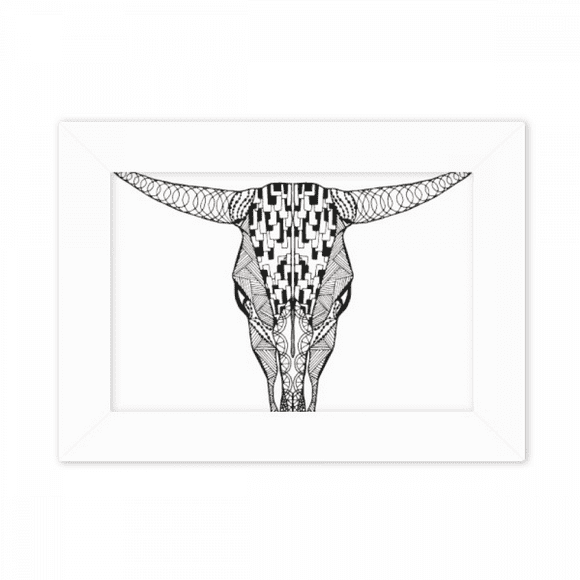 Long Face Cow Animal Portrait Sketch Photo Mount Frame Picture Art Painting Desktop 5x7 inch