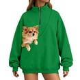 thumbnail image 4 of Fiaer Womens Sweatshirts Pet Carrier Pocket Dog Pouch Quarter Zip Pullover Animal Holder Trendy Long Sleeve Solid Color Trendy Tops Green XXL, 4 of 9