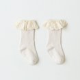 thumbnail image 1 of Zhuge Calcetines de punto hasta la rodilla para recién nacidas, niñas y bebés, bonitos calcetines de encaje con volantes para otoño e invierno (blanco albaricoque), 1 of 5