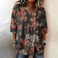 thumbnail image 2 of 3/4 Sleeve Tops for Women,floral Print Tshirts Plus Size Shirts for Women Pleated Shirts Crew Neck Work Top Loose Casual Blouses Elbow Sleeve Tops Women Loose Blouse Graphic,Pink2,L, 2 of 5