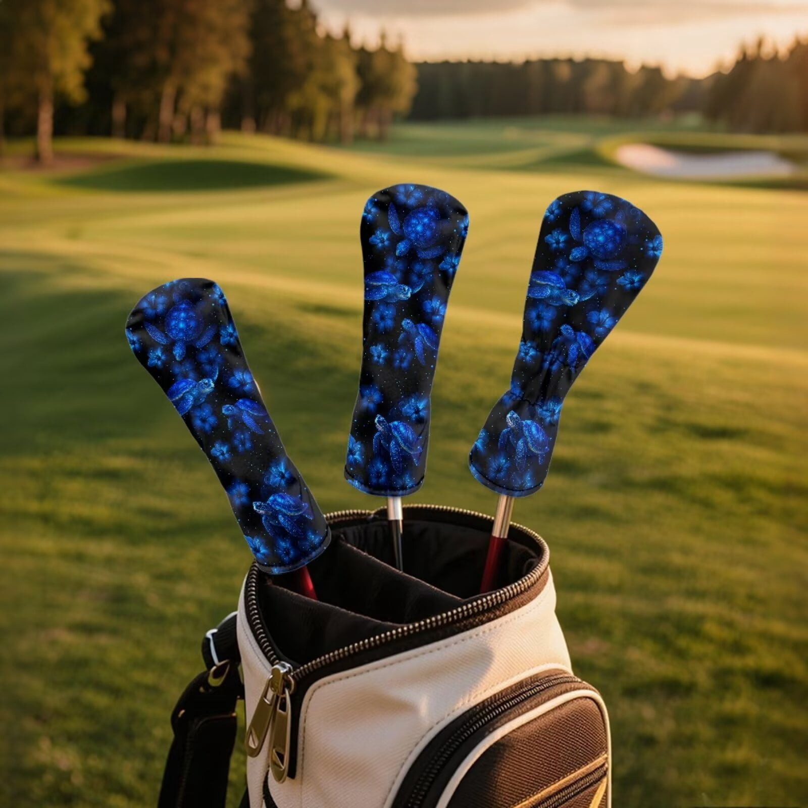 Uorisanigo Blue Turtle Golf Club Driver/Fairway Wood/Hybrid Head Cover 1 3 5 UT Cover - PU Leather Golf Accessories for Women Men - Double-Layer Elastic Band, Wrinkle-Resistant