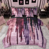 Manfei Green Fulit Ink 7pcs Bedding Comforter Set,Vintage Sbatrsct Striped Queen Bedding Sets,Purple Lines Queen Sheet Sets For Adult,Microfiber Bedroom Decor Reversible