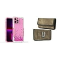 thumbnail image 1 of Case and Pouch Bundle for iPhone 14: Heavy Duty Armor Rugged Case (Pink Floating Hearts) and Rugged Denim Nylon Belt Holster (Tan Brown), 1 of 9