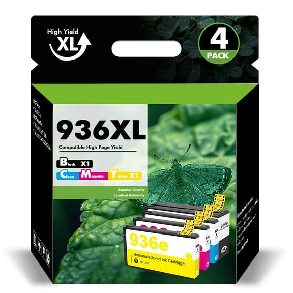 936e XL 936 9125e Ink Cartridges Compatible for HP 936e 936XL 936 Combo Pack OfficeJet Pro 9130e 9135e 9120e 9730e 9130 9122e 9128e 9110b 9120b 9130b Printer (4 Pack,B/C/M/Y)