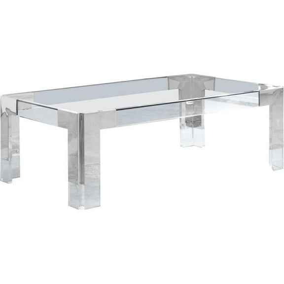 Maklaine Contemporary Rectangular Glass Top Coffee Table in Chrome