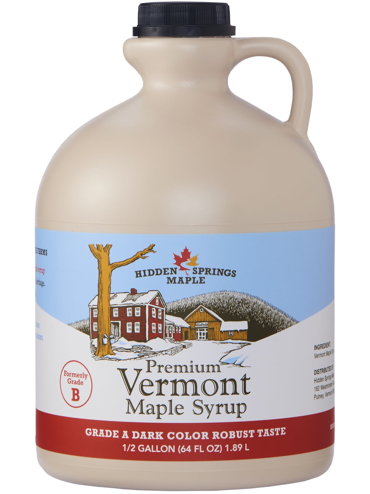 Hidden Springs Maple 100 Natural Vermont Maple Syrup, Grade A Dark