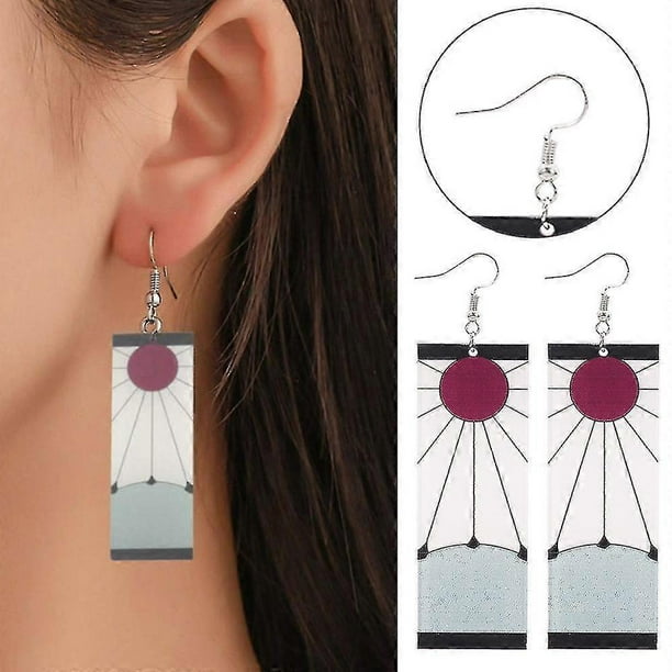 Demon Slayer Tanjirou Hanafuda Drop Long Earrings Kimetsu No Yaiba Cosplay Earrings Anime Accessories Gift